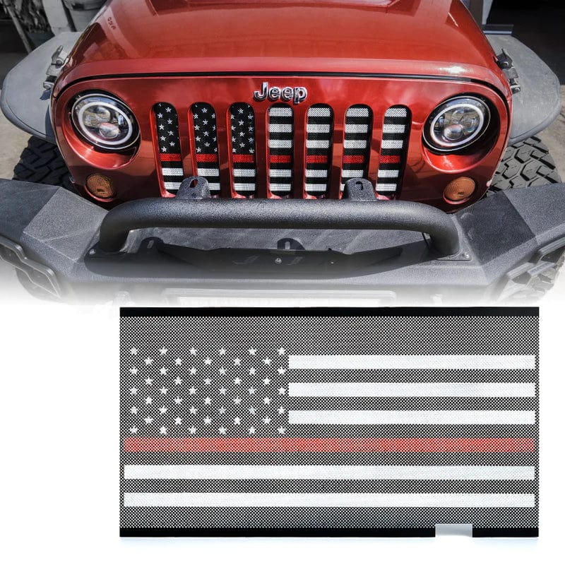 SUPAREE.COM Jeep Grille Without Lock Hole Jeep Grille Insert with Red Stripe Flag For 2007-2018 Jeep Wrangler JK JKU Product description