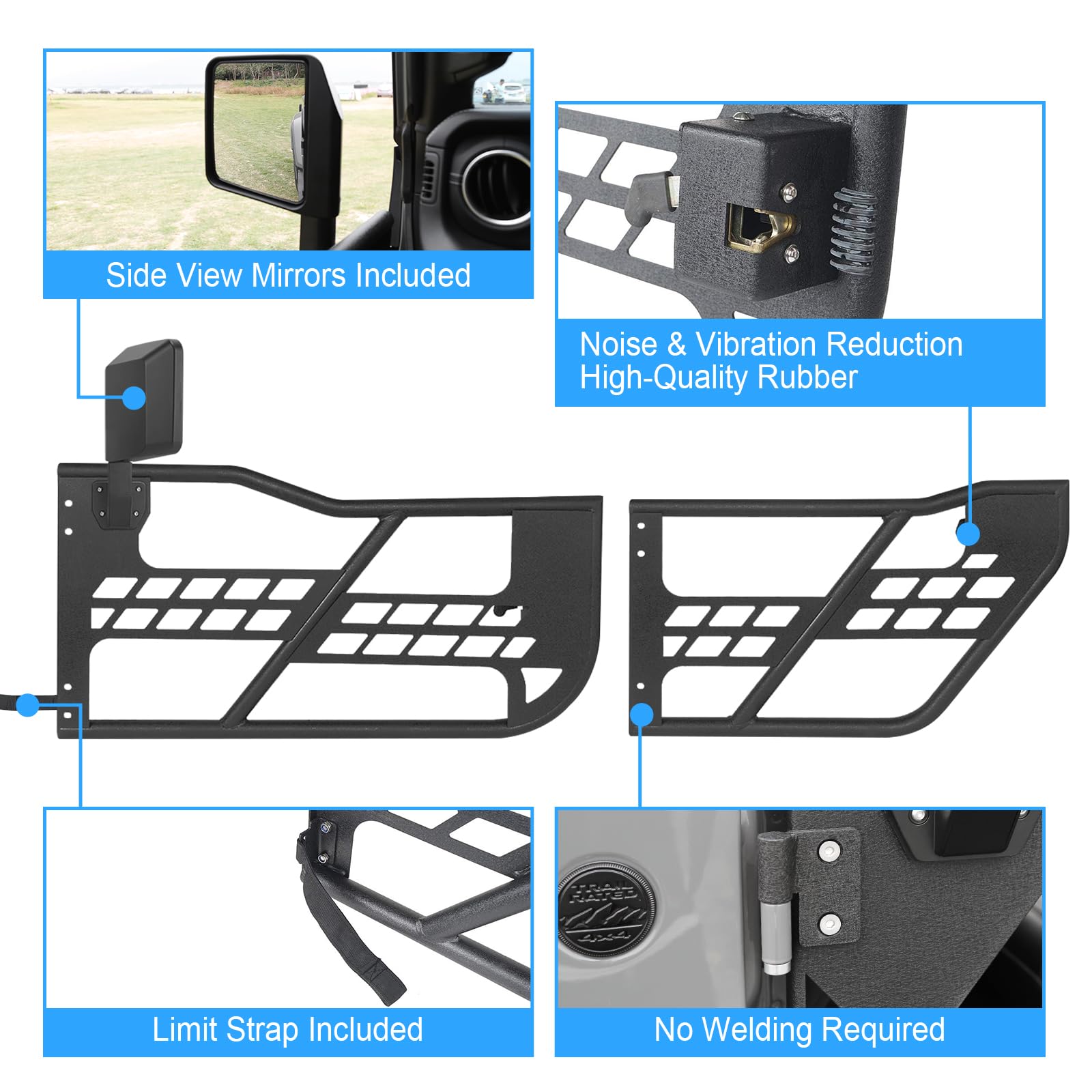SUPAREE.COM Jeep Half Doors Beast Style Jeep Tube Doors With Side View Mirrors For 2018-Later JL JT 4 Door Product description