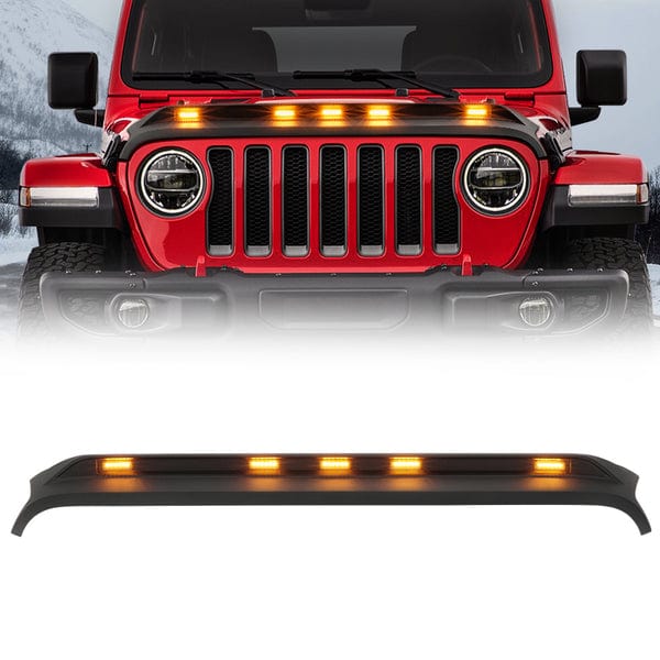 SUPAREE.COM Jeep Hood Protector Suparee Jeep Front Hood Protector With Amber LED Lights for 2018-Later JL JT Product description
