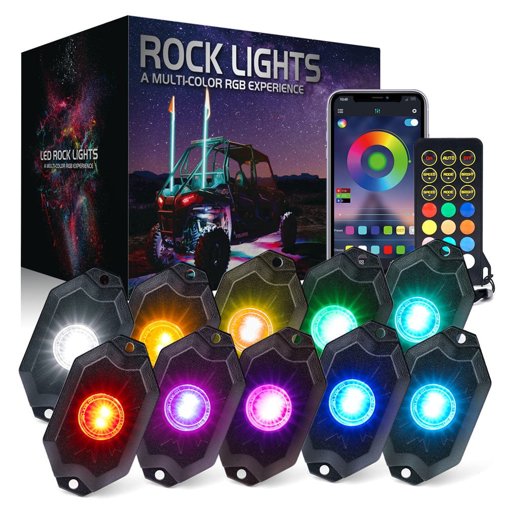 SUPAREE.COM LED Rock Light 10 PCS Offroad RGBW LED Rock Lights Kit Trophy Series with Bluetooth Control Product description