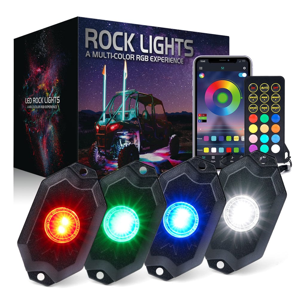 SUPAREE.COM LED Rock Light 4 PCS Offroad RGBW LED Rock Lights Kit Trophy Series with Bluetooth Control Product description