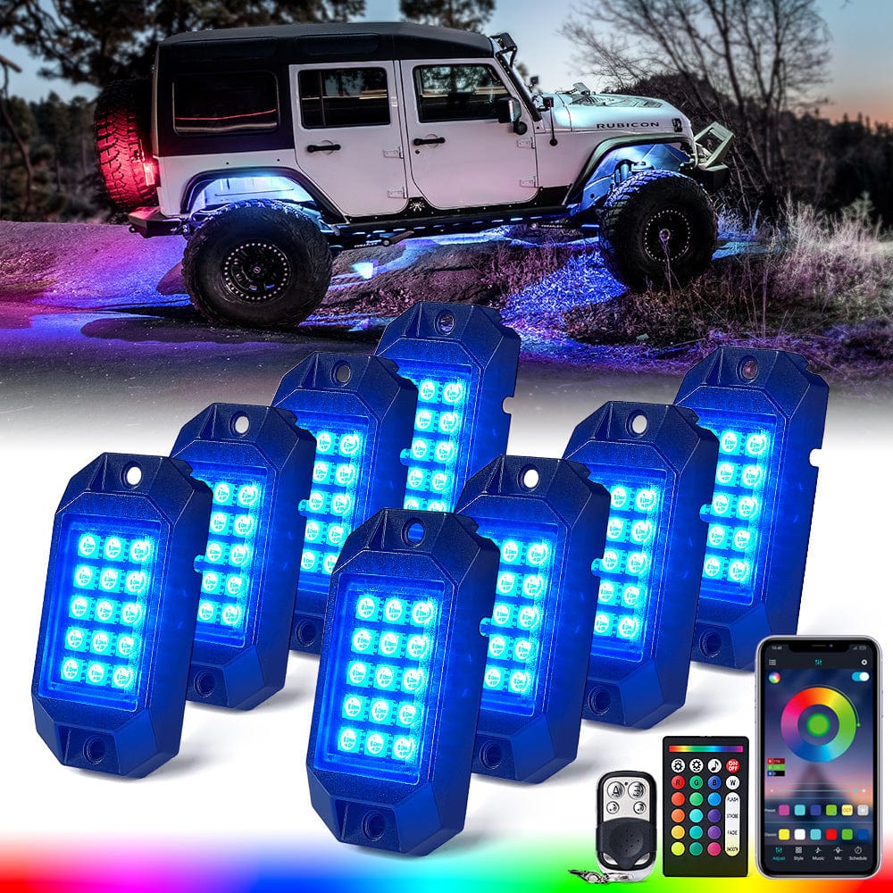 SUPAREE.COM LED Rock Light 8 PCS Offroad RGB LED Rock Lights Kit with Remote Control & Bluetooth Product description
