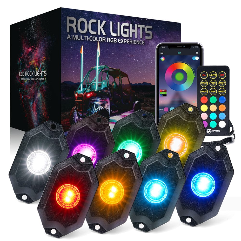 SUPAREE.COM LED Rock Light 8 PCS Offroad RGBW LED Rock Lights Kit Trophy Series with Bluetooth Control Product description