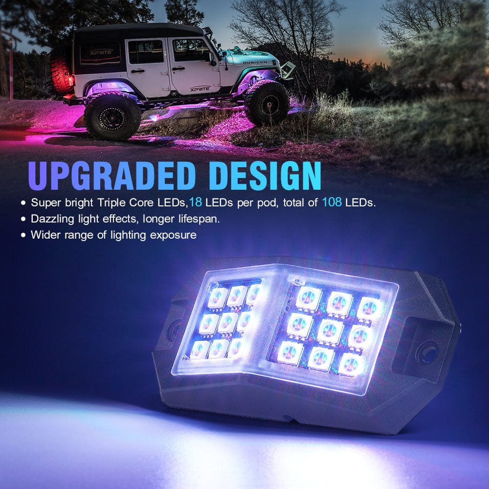 SUPAREE.COM LED Rock Light Offroad Multi-Color RGB-W LED Rock Lights with Remote Control & Bluetooth Product description