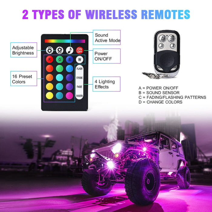 SUPAREE.COM LED Rock Light Offroad Multi-Color RGB-W LED Rock Lights with Remote Control & Bluetooth Product description