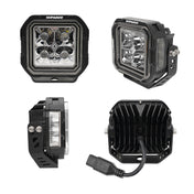 SUPAREE HYPER Series 5-inch LED Pod Lights with Stepped Halo, DRL, IP69K Waterproof – Multiple views of SUPAREE LED pod light including front, side, and rear.