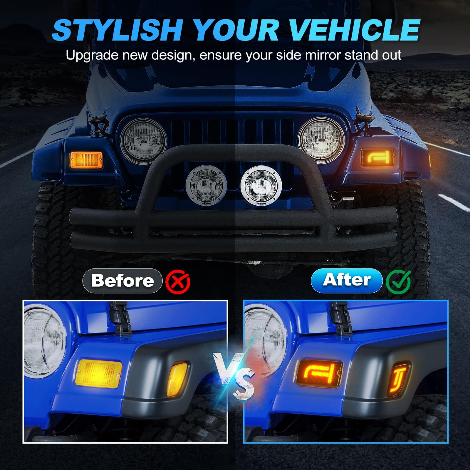 Clear Bumper & Side Marker Lights For 97-06 Jeep Wrangler TJ - Front, Left/Right