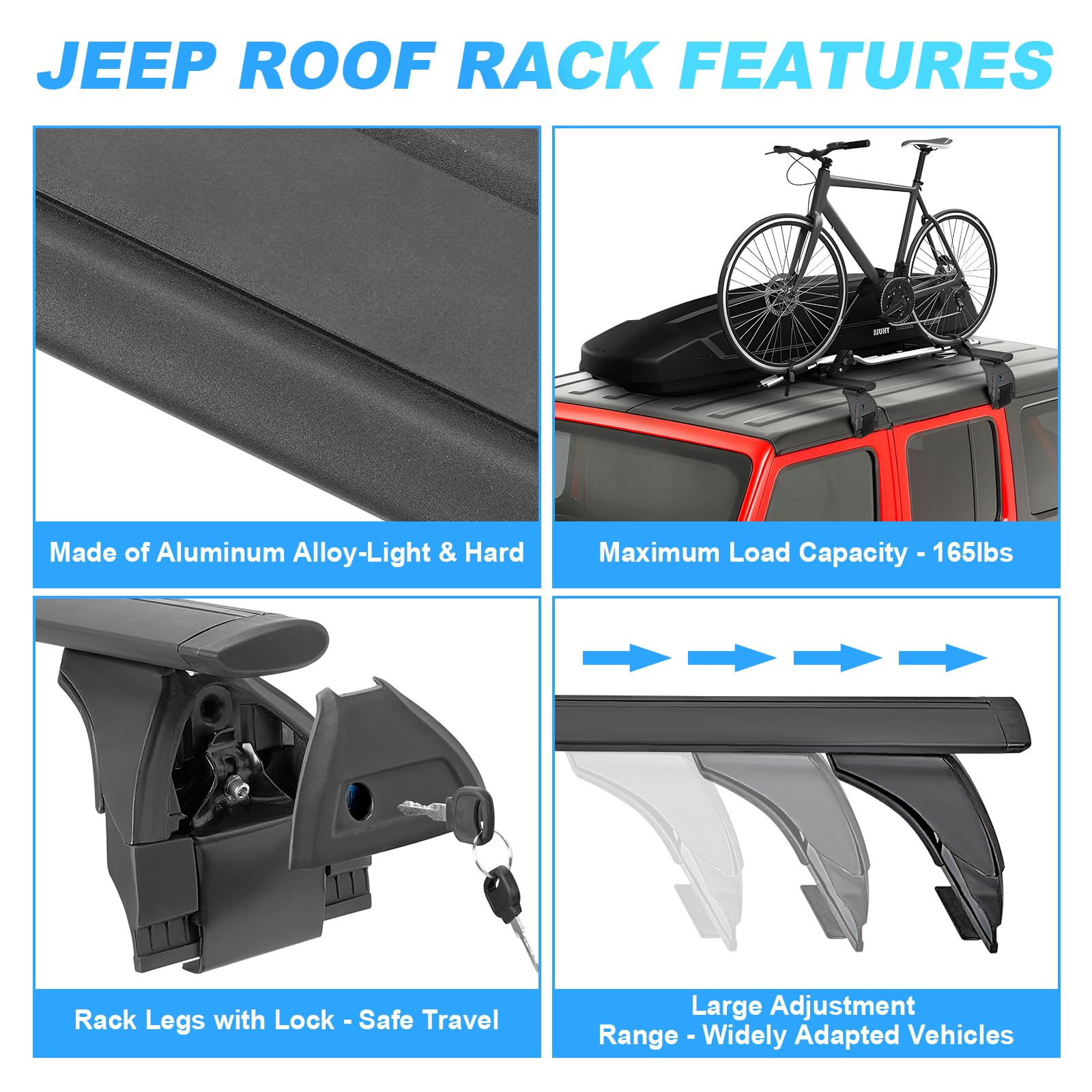 SUPAREE Jeep Accessories Suparee Jeep Roof Rack Cross Bars adjustable with Lock for wrangler 2017-Later JK JL JT Product description
