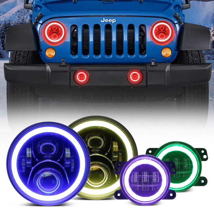 SUPAREE Jeep Combo Suparee 7" Jeep RGB Halo LED Headlights & Fog Lights for 2007-2018 Wrangler JK JKU Product description