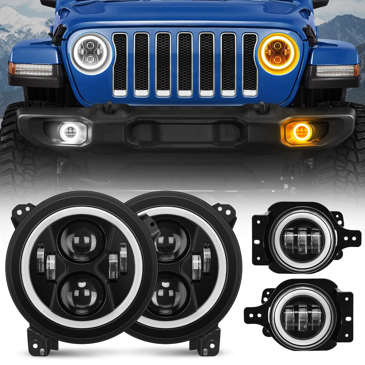 SUPAREE Jeep Combo Suparee Jeep 9'' LED Headlights & 4'' Fog Lights with Turn Signal for 2018+ Wrangler JL Gladiator JT Product description
