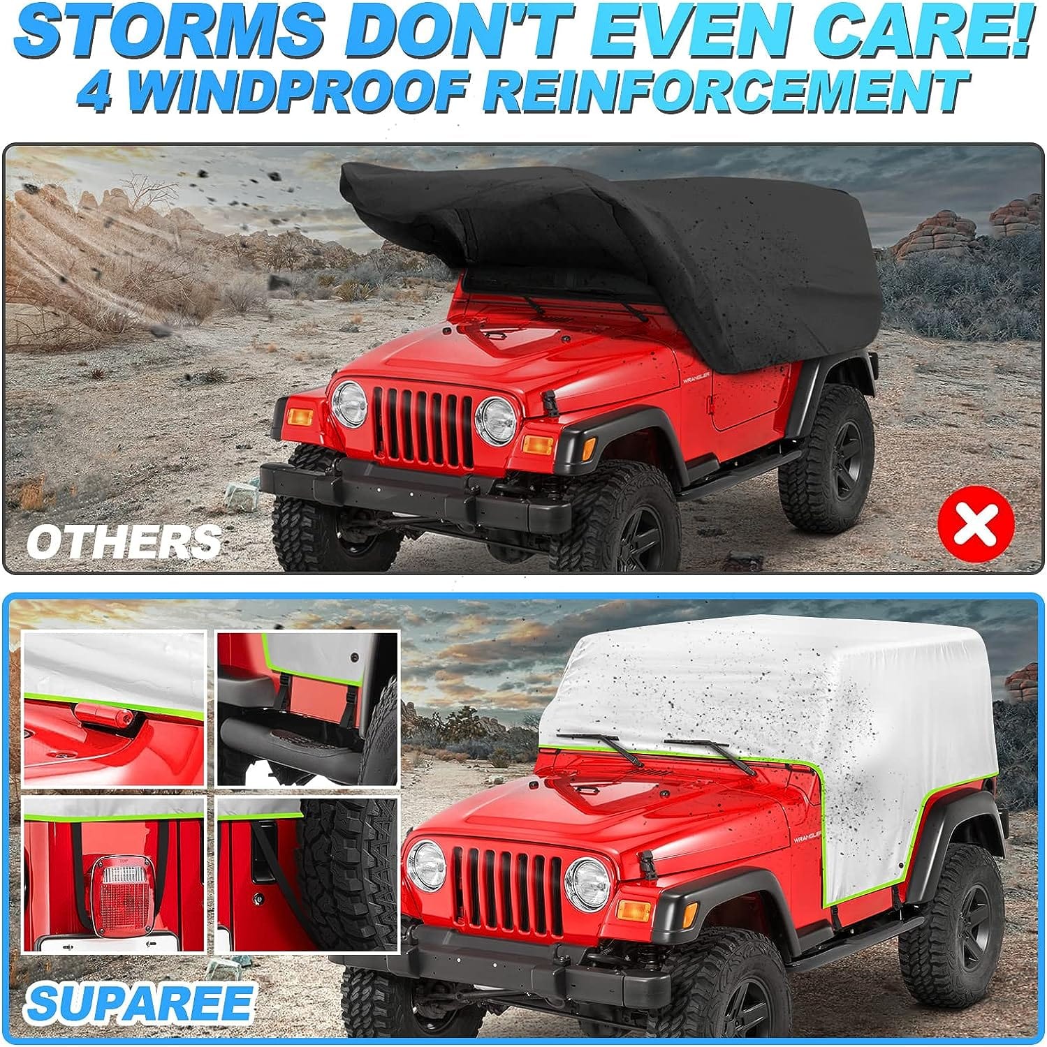 SUPAREE Jeep Cover Suparee Jeep Cab Cover Waterproof for 1992-2006 Wrangler YJ TJ 2 Door Product description