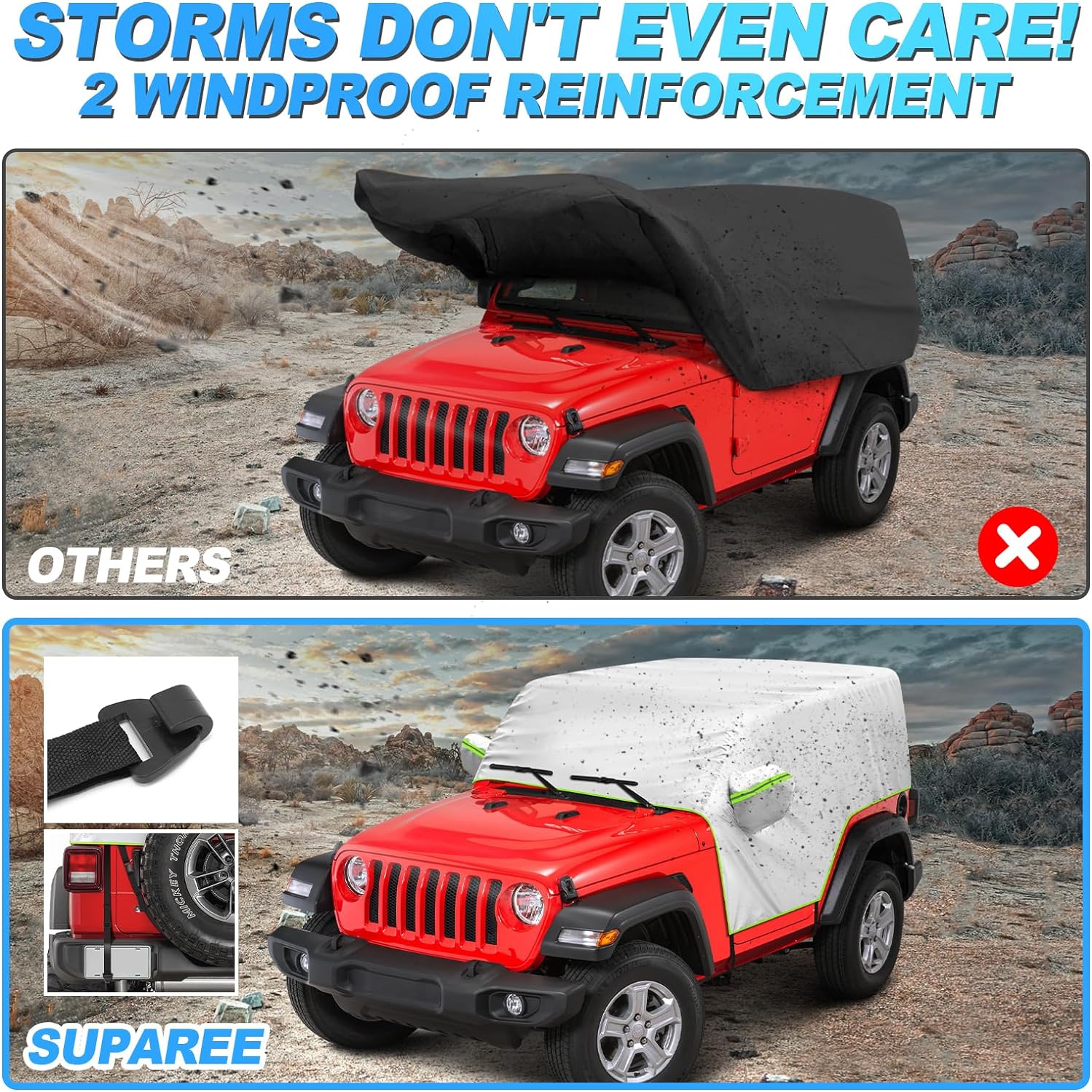 SUPAREE Jeep Cover Suparee Jeep Cab Cover Waterproof for 2007-Later Wrangler JK JL 2 Door Product description