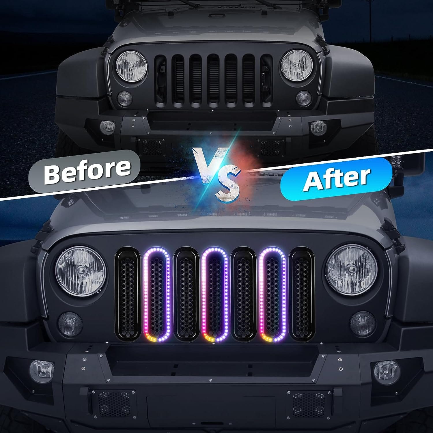 SUPAREE Jeep Grille Light Suparee Jeep Wrangler Grille Inserts with RGB White DRL Lights for 2007-2015 JK JKU Product description