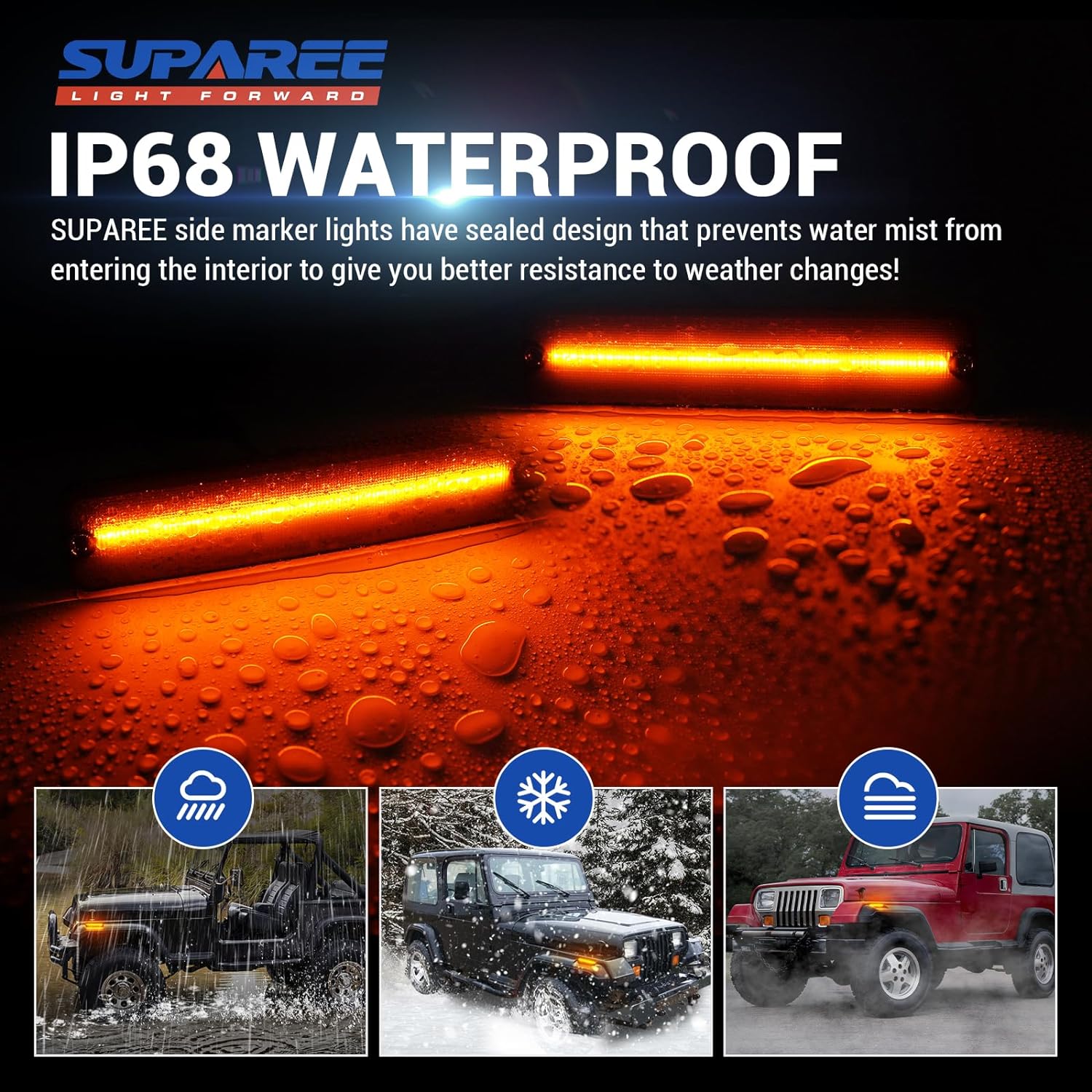 SUPAREE Jeep Side Marker Light Suparee Jeep Wrangler YJ LED Side Marker Lights with Smoked Lens for 1987-1995 Product description