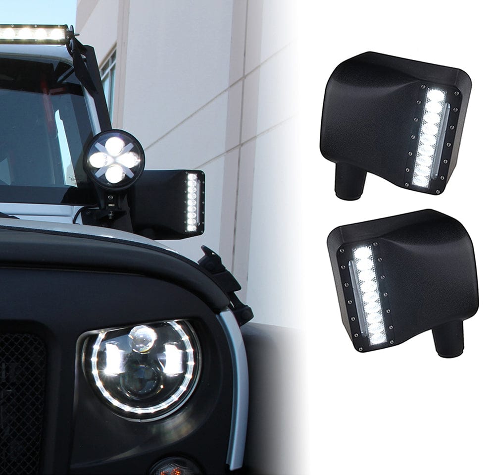 Jeep Side Mirrors with LED Spotlight Clear Lens for Wrangler JK JKU — SUPAREE