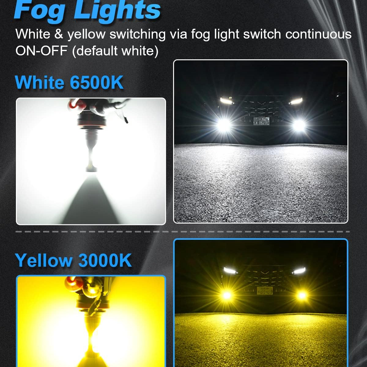 SUPAREE LED Fog Light Bulbs SUPAREE H11 H8 H16 LED Fog Light Bulbs with 6500K White & 3000K Yellow Product description