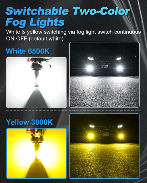 SUPAREE LED Fog Light Bulbs SUPAREE H11 H8 H16 LED Fog Light Bulbs with 6500K White & 3000K Yellow Product description