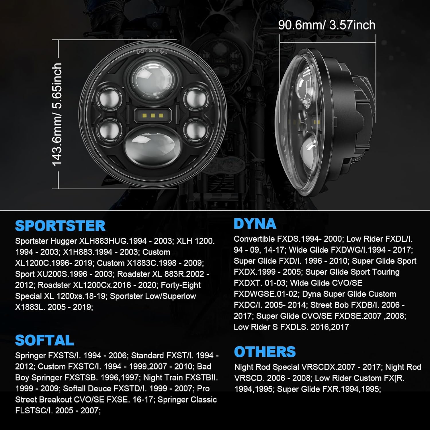 SUPAREE SUPAREE 5.75 LED Headlight Motorcycle for Sportster Dyna Street Bob Night Rod Davidson Product description