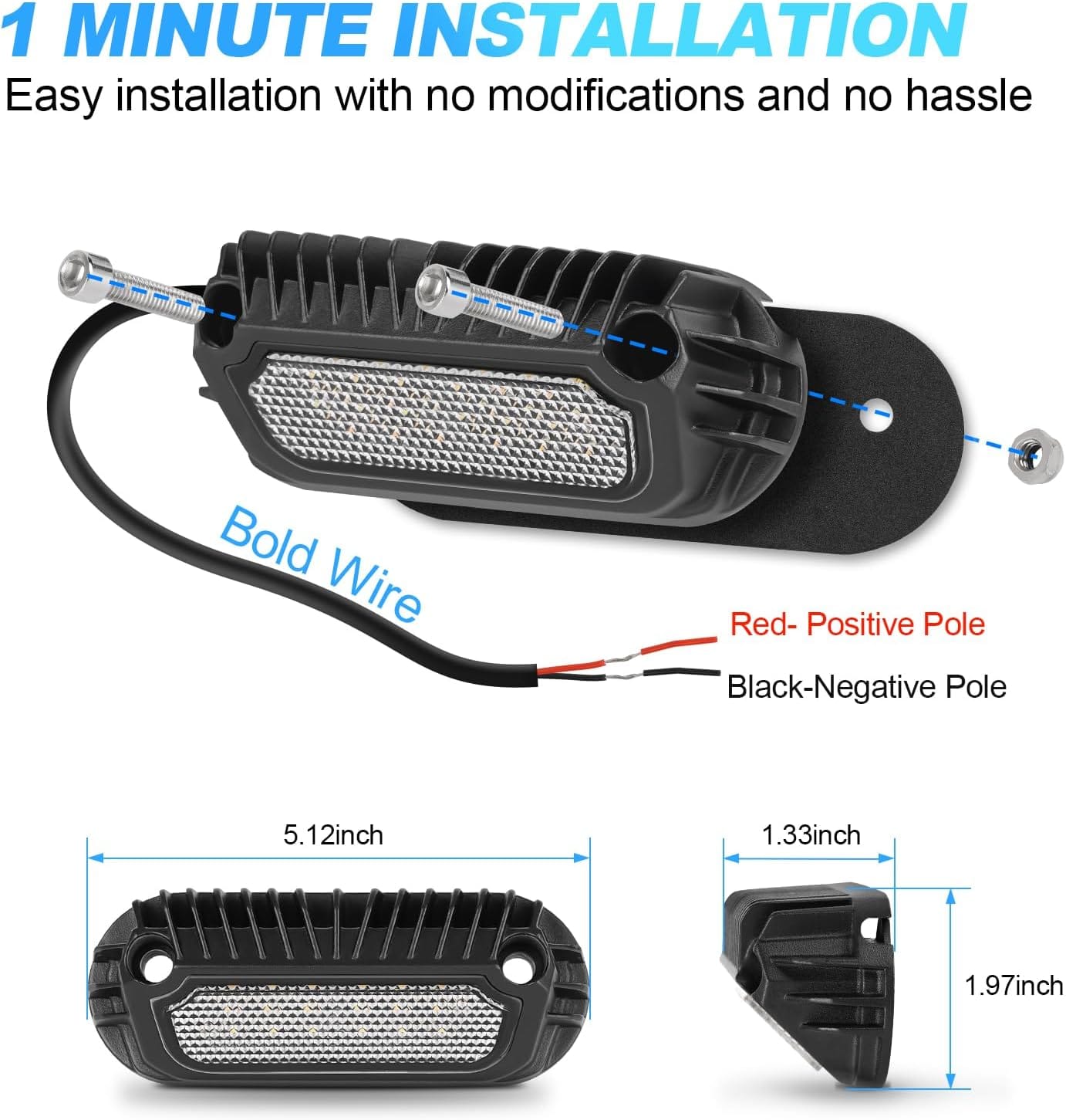 Kaper II 12V RV Porch Light – Rectangle Clear Lens – Black Exterior No Switch