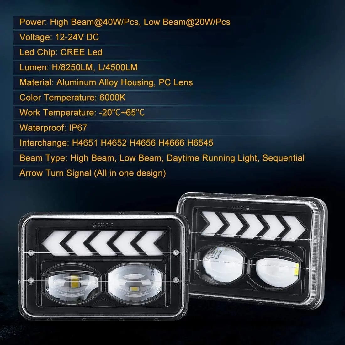 4x6 inch LED Headlights Hi/Lo Beam Halo DRL Turn Singal for Ford Probe Chevy with 4PCS SUPAREE