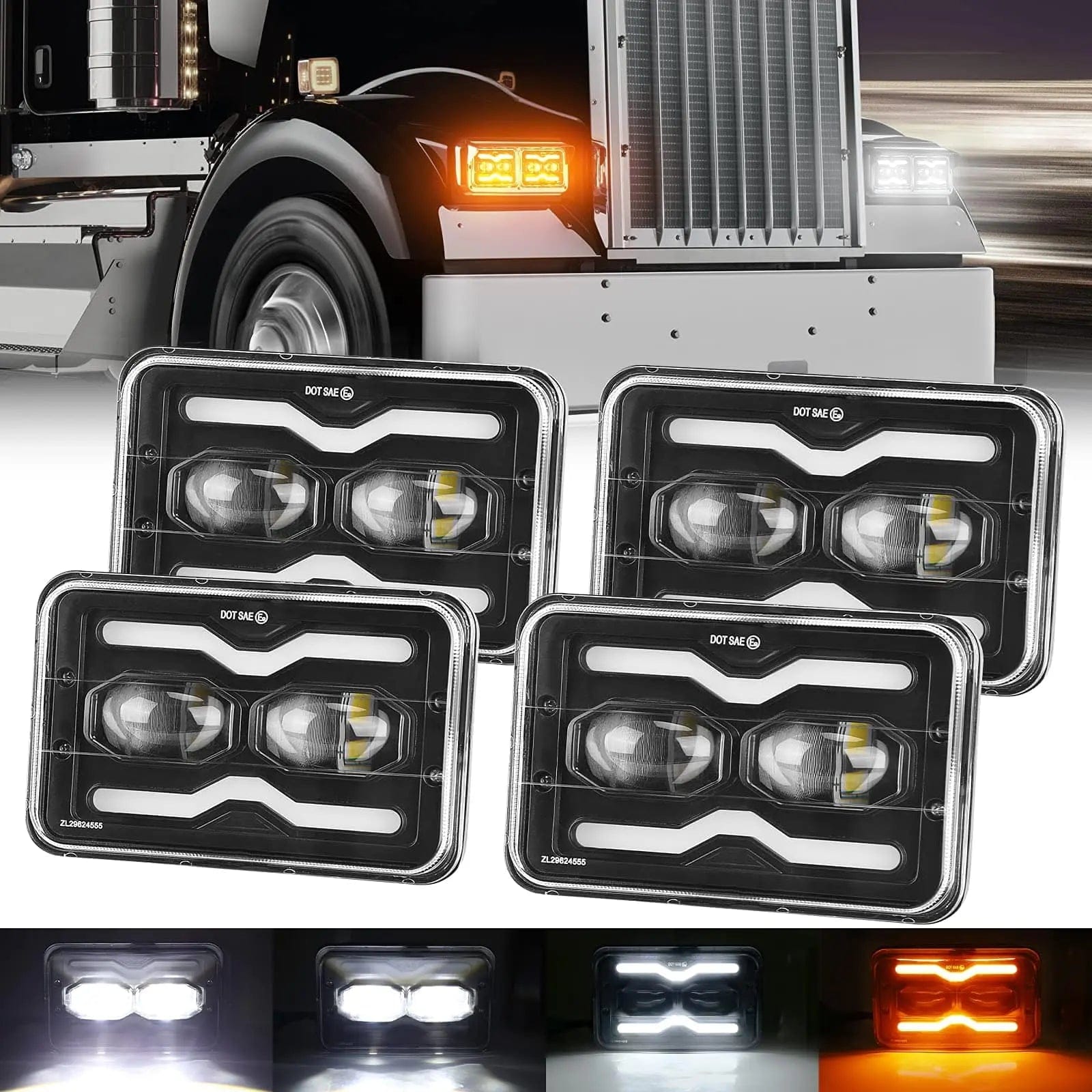 New Black 6x4‘’ Truck Rectangle LED Headlight Assembly DRL with 4PCS SUPAREE