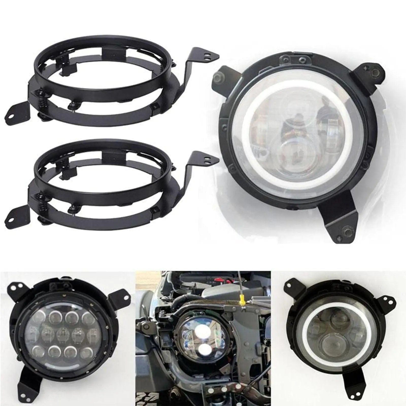 9" Jeep Headlight Bracket to 7'' Headlight with Adapters for Wrangler JL And Gladiator JT SUPAREE.COM