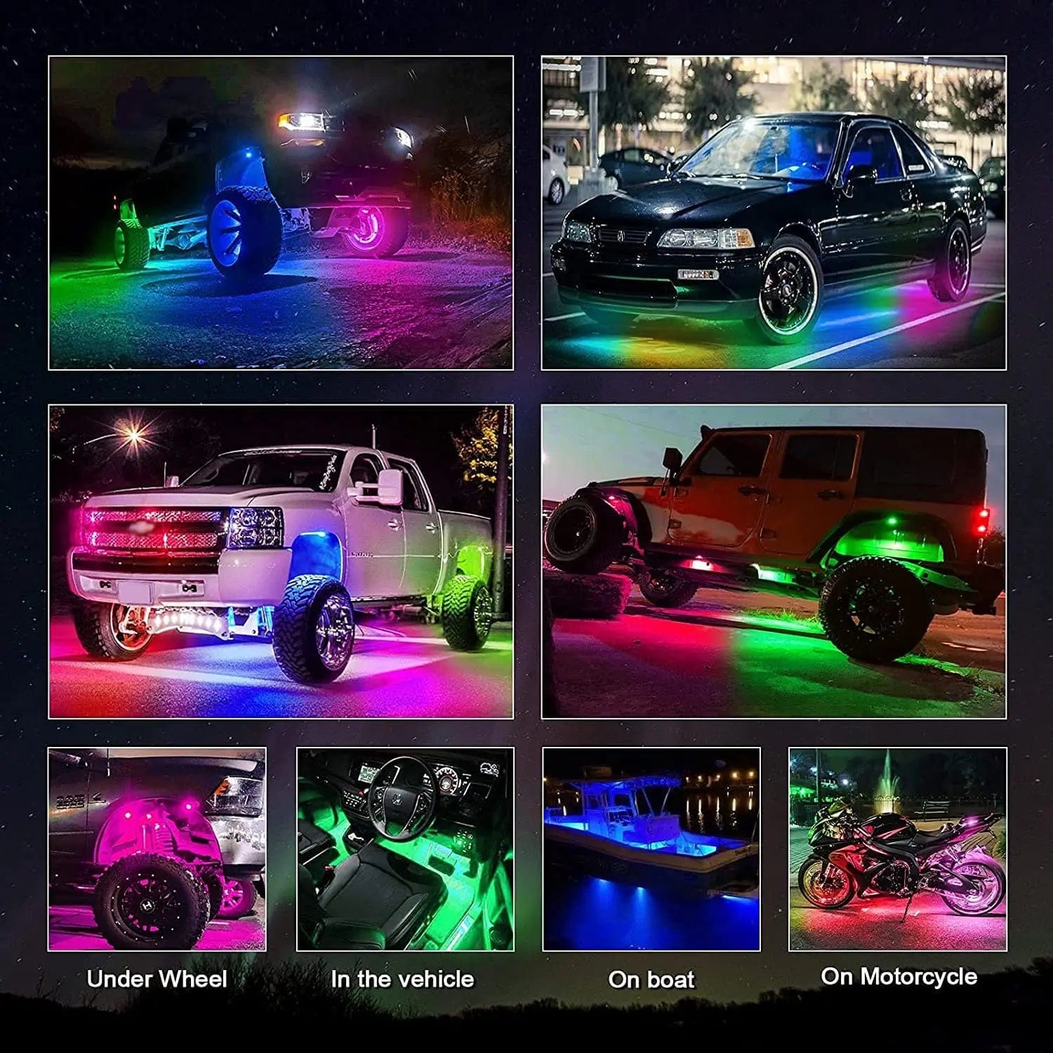 8 pods LED RGB Rock Lights underglow kit For Jeep UTV Universal Car SUPAREE.COM