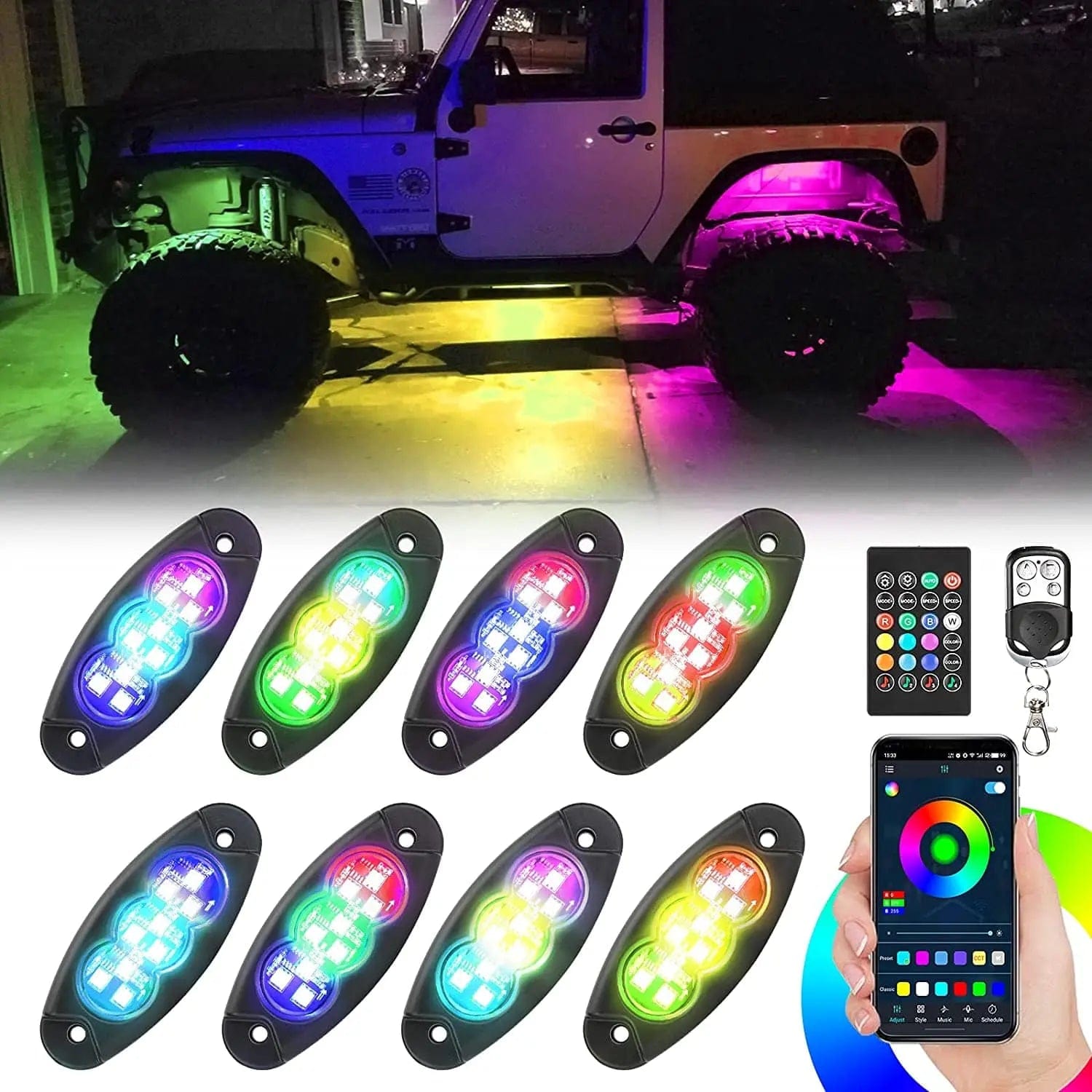 RGB LED Rock Lights Kit， SUPAREE Underglow Multicolor Neon