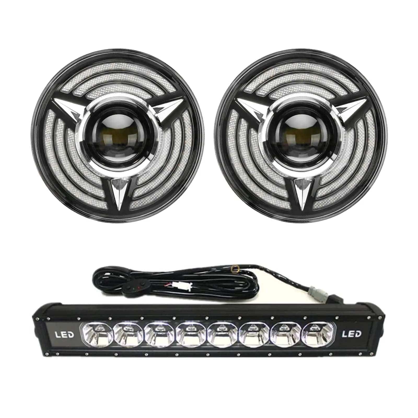 Suparee 7'' Jeep Headlights With Turn Signal & 22" RGB Light Bar SUPAREE.COM