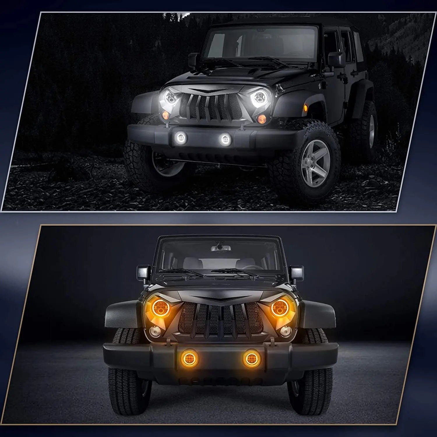 Suparee 7" LED Yellow Headlight & 4" Fog Light Set For Jeep Wrangler JK SUPAREE.COM