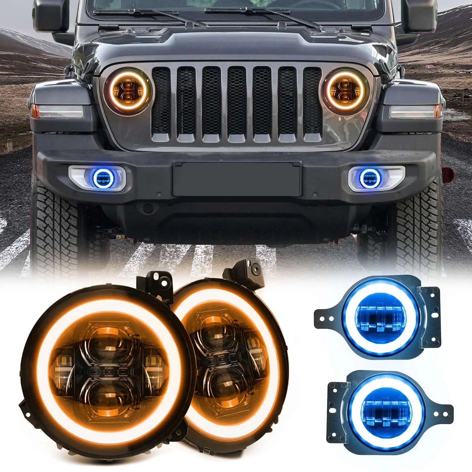 Suparee 9" LED RGBW Jeep Gladiator LED Headlights & RGB Halo Fog Light SUPAREE.COM