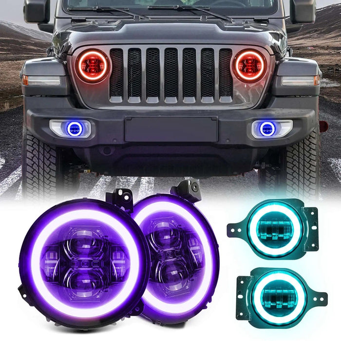 Suparee 9" LED RGBW Jeep Gladiator LED Headlights & RGB Halo Fog Light SUPAREE.COM