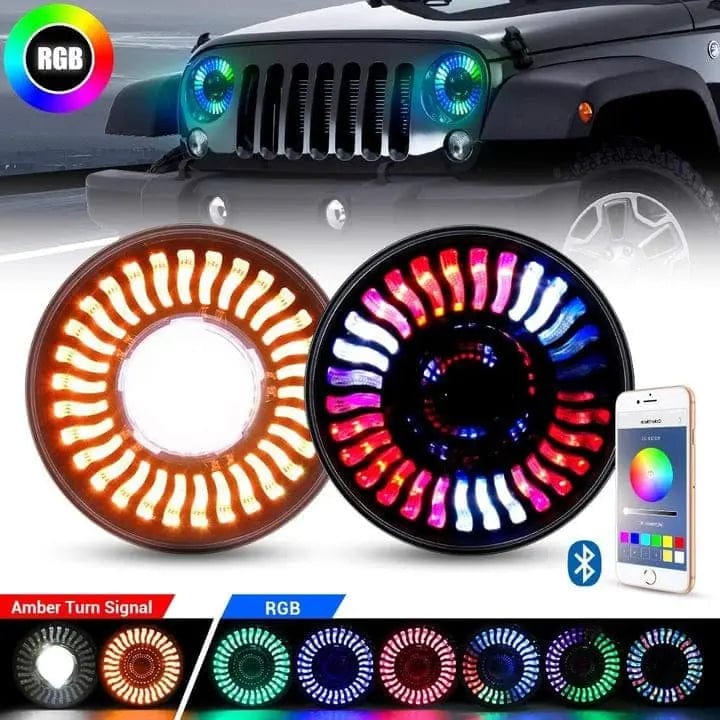 Suparee Jeep 7'' LED Headlights With Turn Signals And 8 Pods RGB Rock Lights SUPAREE.COM
