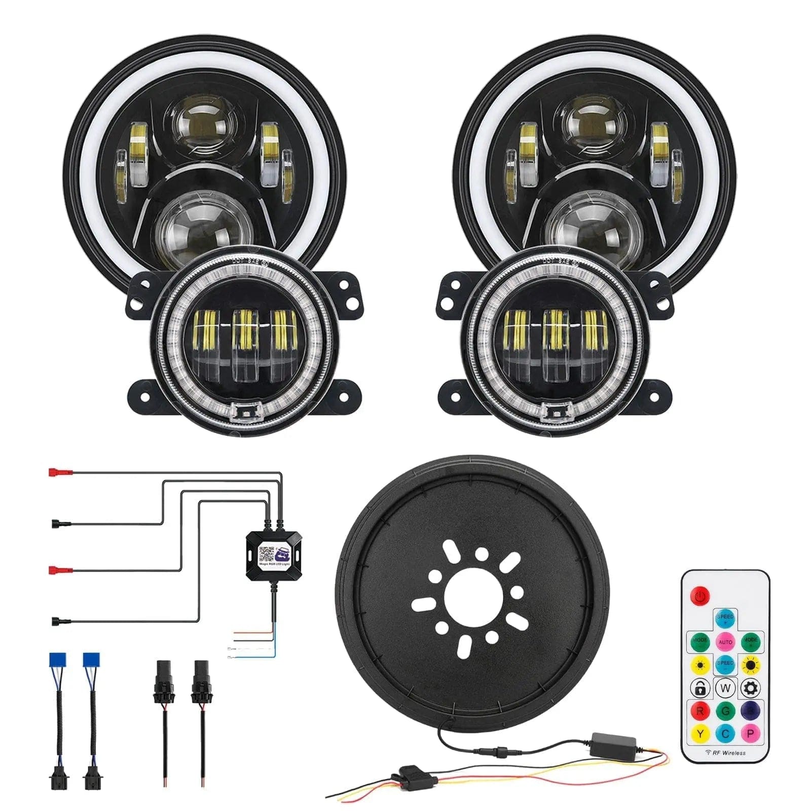 Suparee Jeep Wrangler JK JKU RGB Halo Headlights & RGB Fog lights & 3rd  Brake Light