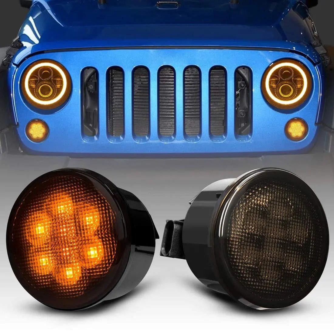 Suparee Amber Jeep Grille Turn Signal Lights With Smoke/Clear Lens SUPAREE.COM