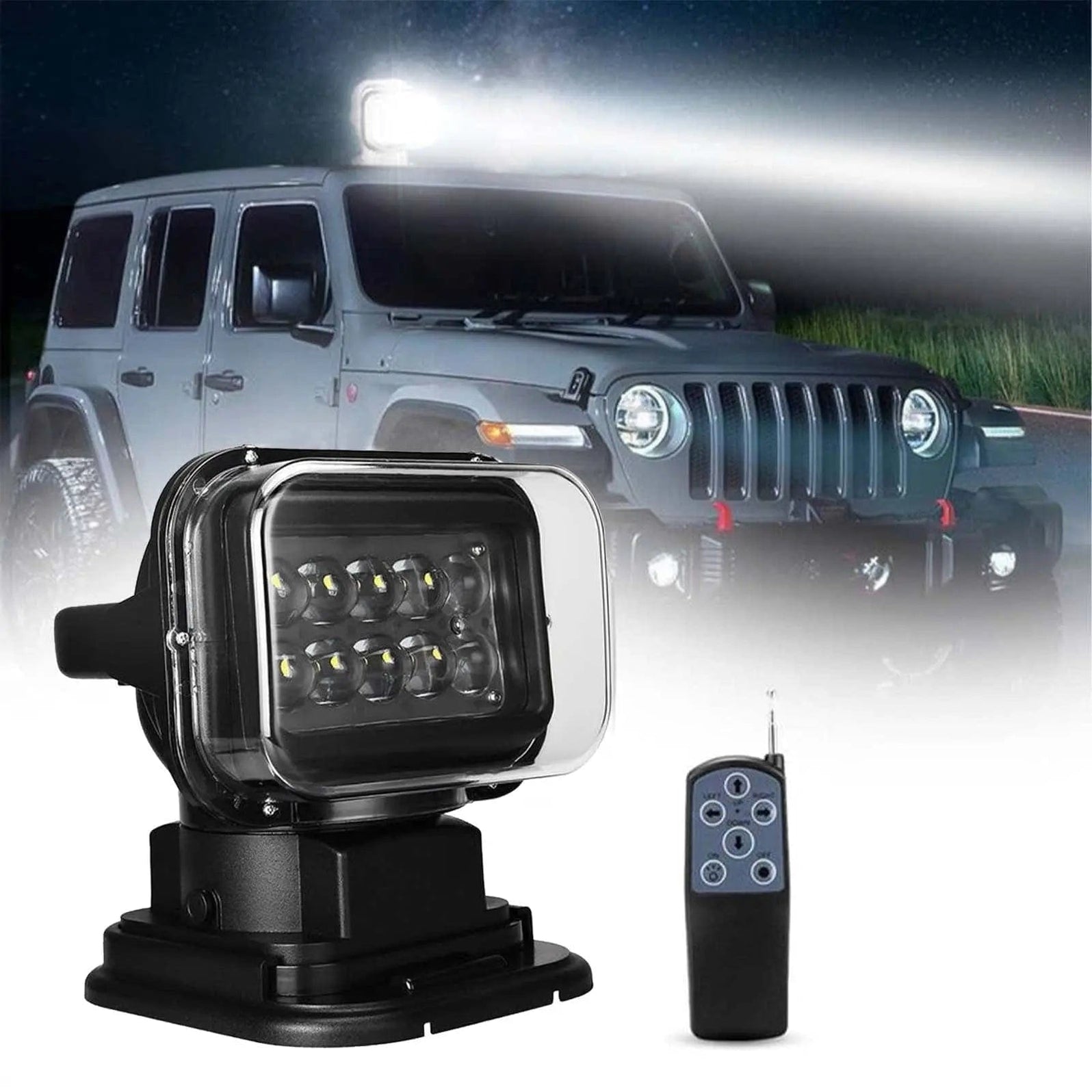7-Inch 60W LED Search Light – 360° Rotation, Remote Control, Magnetic Base, For Trucks, Boats, Off-Road