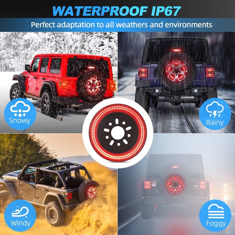 14" LED 3rd Brake Light For Jeep Wrangler JK (2007-2018) - Spare Tire Mount, 174 LEDs, Red