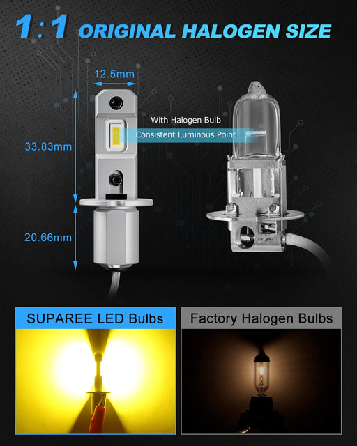 SUPAREE LED Fog Light Bulbs SUPAREE H3 LED Fog Light Bulbs 3000K Yellow with Bright CSP Chips Product description