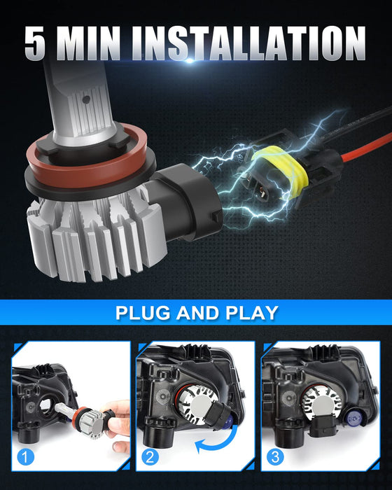 SUPAREE H8 H11 LED Fog Light Bulbs with Super Bright 6500K Xenon White SUPAREE