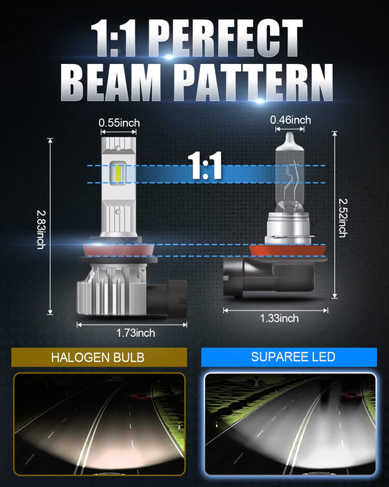 SUPAREE H8 H11 LED Fog Light Bulbs with Super Bright 6500K Xenon White SUPAREE