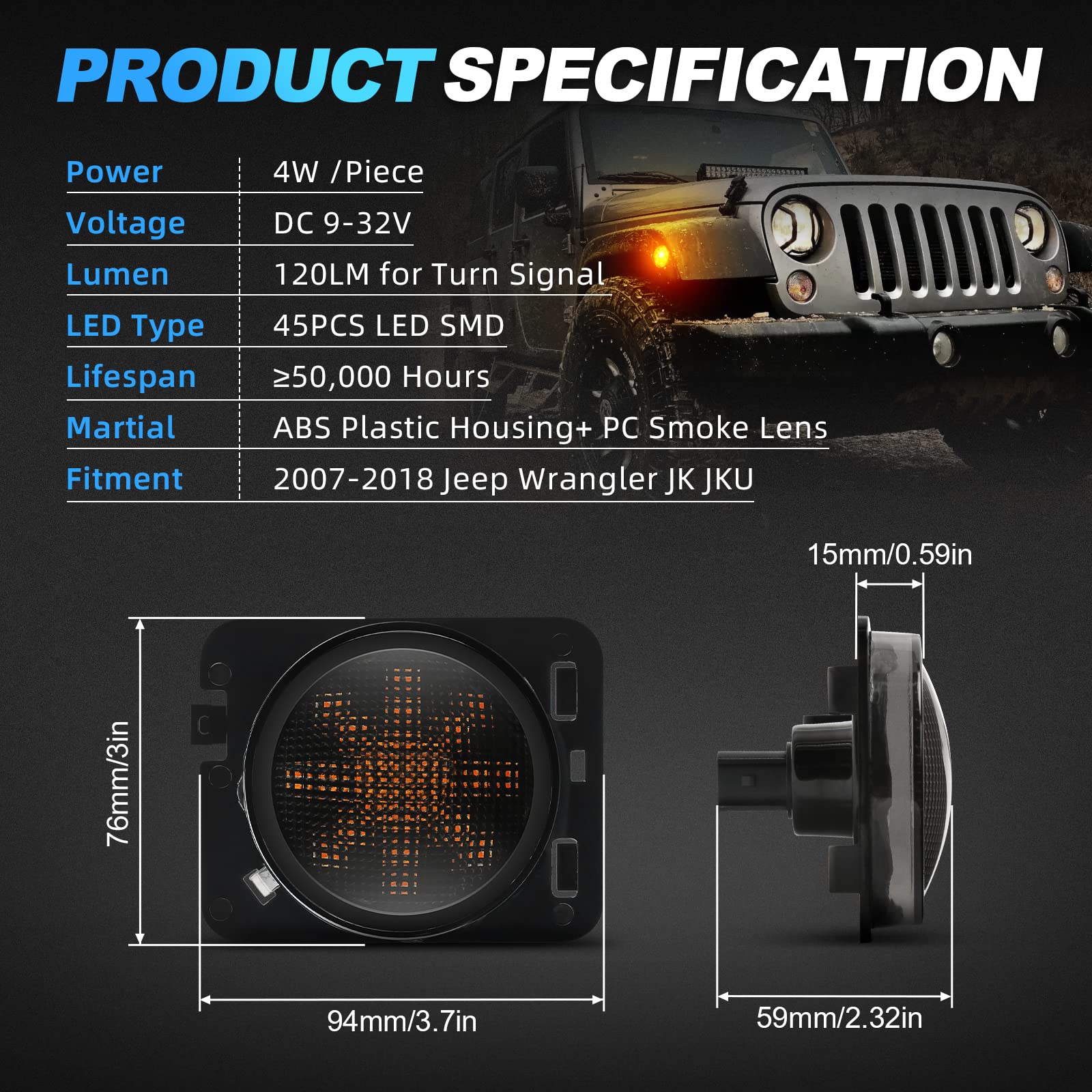SUPAREE Jeep Side Marker Lights Wrangler LED with Snowflake Pattern SUPAREE