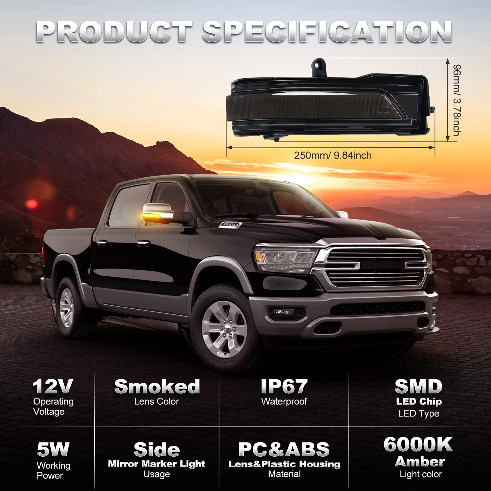 SUPAREE LED Side Mirror Dodge Ram Lights with Turn Signal For 2019-2022 SUPAREE