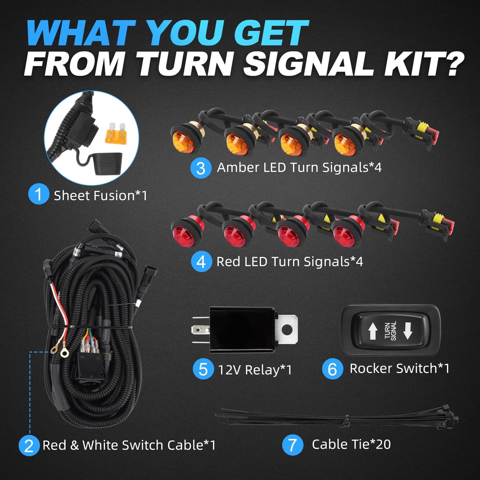 SUPAREE UTV ATV Turn Signal Kit With Rocker Switch 12V Relay Wire Harness SUPAREE